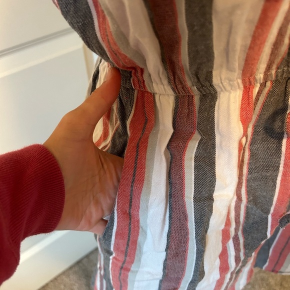 Striped linen cinch waist collared button down dress - Picture 4 of 6